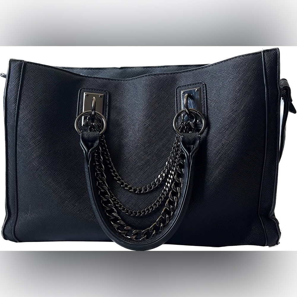 JustFab Metallic Chain Charcoal Crossbody Purse | Large